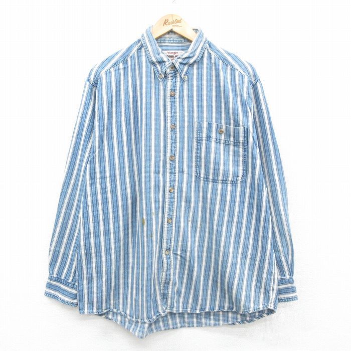 XL/古着 ラングラー 長袖 シャツ メンズ ボタンダウン 紺他 ネイビー 24sep02 中古 トップス