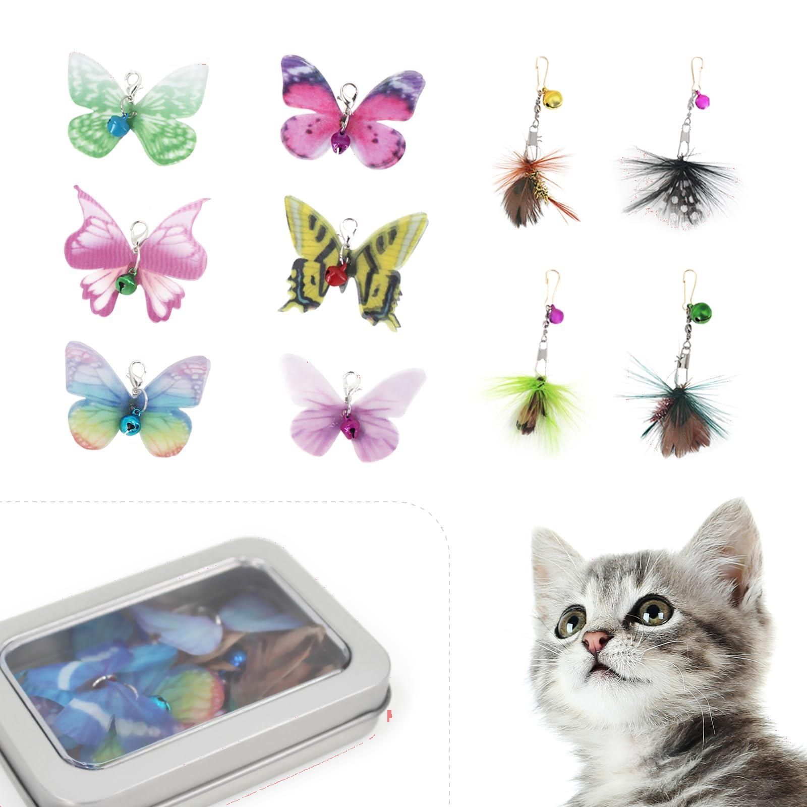 SONGWAY 猫おもちゃ 昆虫 交換用 6チョウチョ 4小飛ぶ虫 鉄の収納箱 