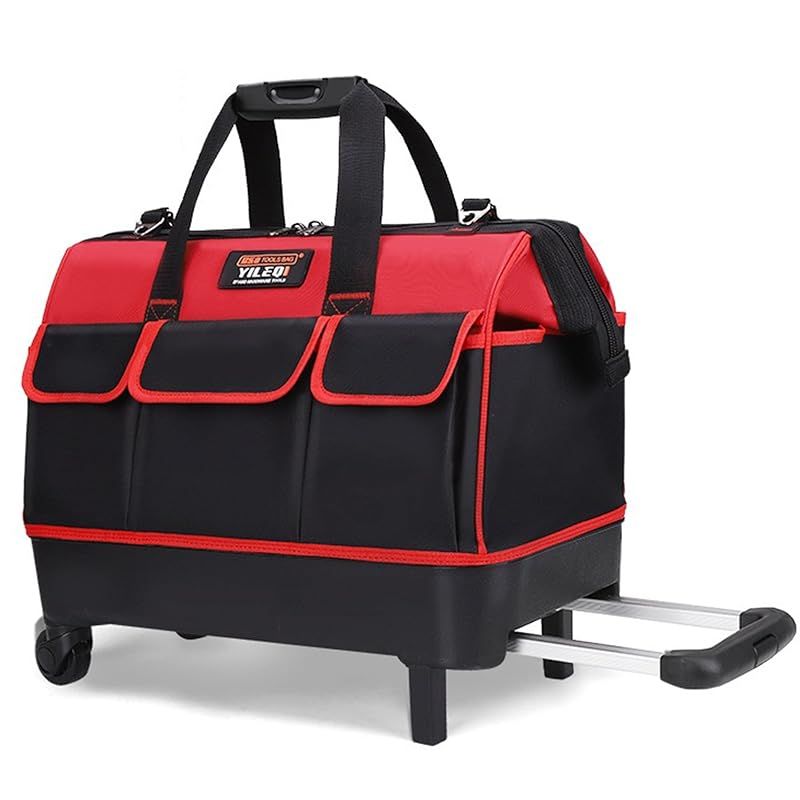 新着商品 FMAFNLY ツールボックス ツールバッグ キャスター付き トロリーケース 工具入れ 道具袋 工具バッグ 14つのポケット 肩掛けベルト付き 大口収納 特化底部 撥水処理 作業用 工具箱 20inch レッド 1