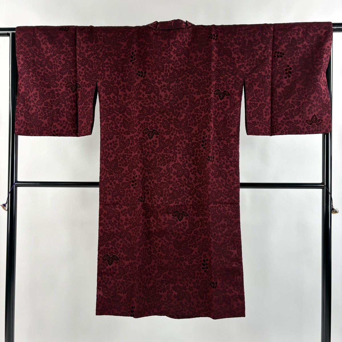 道行 身丈120.5cm 裄丈66cm M 草花 えんじ色 正絹 名品