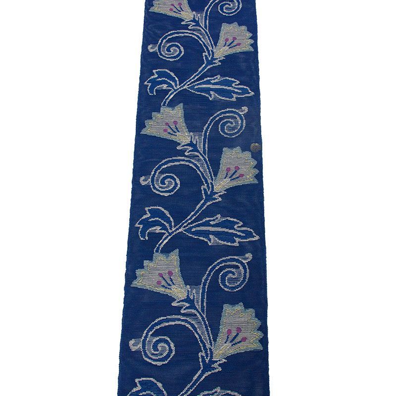 夏物/西陣帯屋捨松夏八寸帯（紺地にフレンチつる花文）/お仕立て