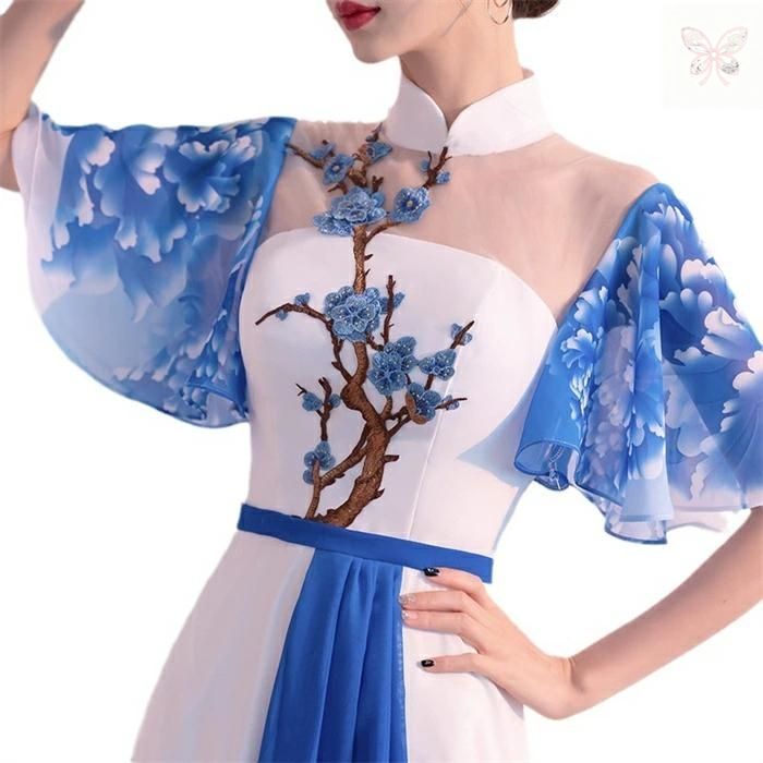 古典舞踊 ダンス衣装 レディース ロング丈ワンピース 中華風ワンピース 古典ダンス 舞台衣装 ダンスウェア 民族風 チャイナダンス 表演服