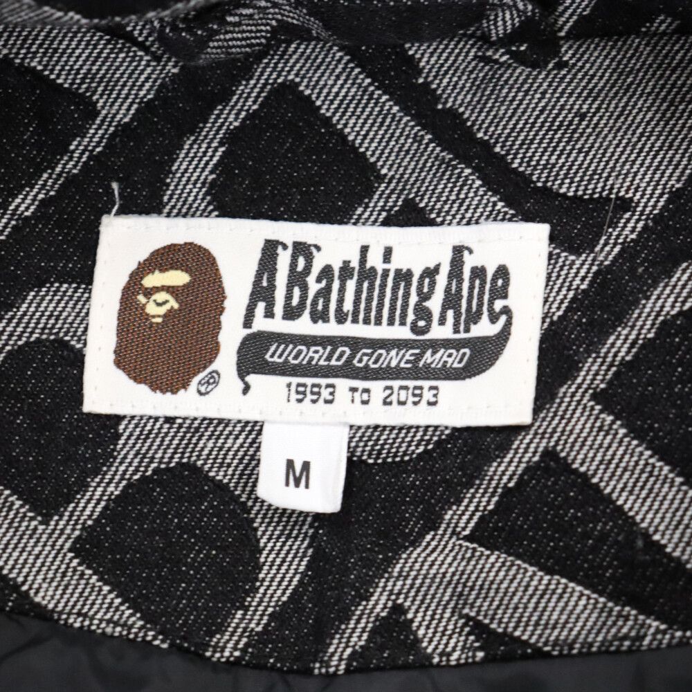 A BATHING APE (アベイシングエイプ) DENIM MONOGRAM PUFFER DOWN JACKET デニムモノグラム  パッファダウンジャケット ブラック