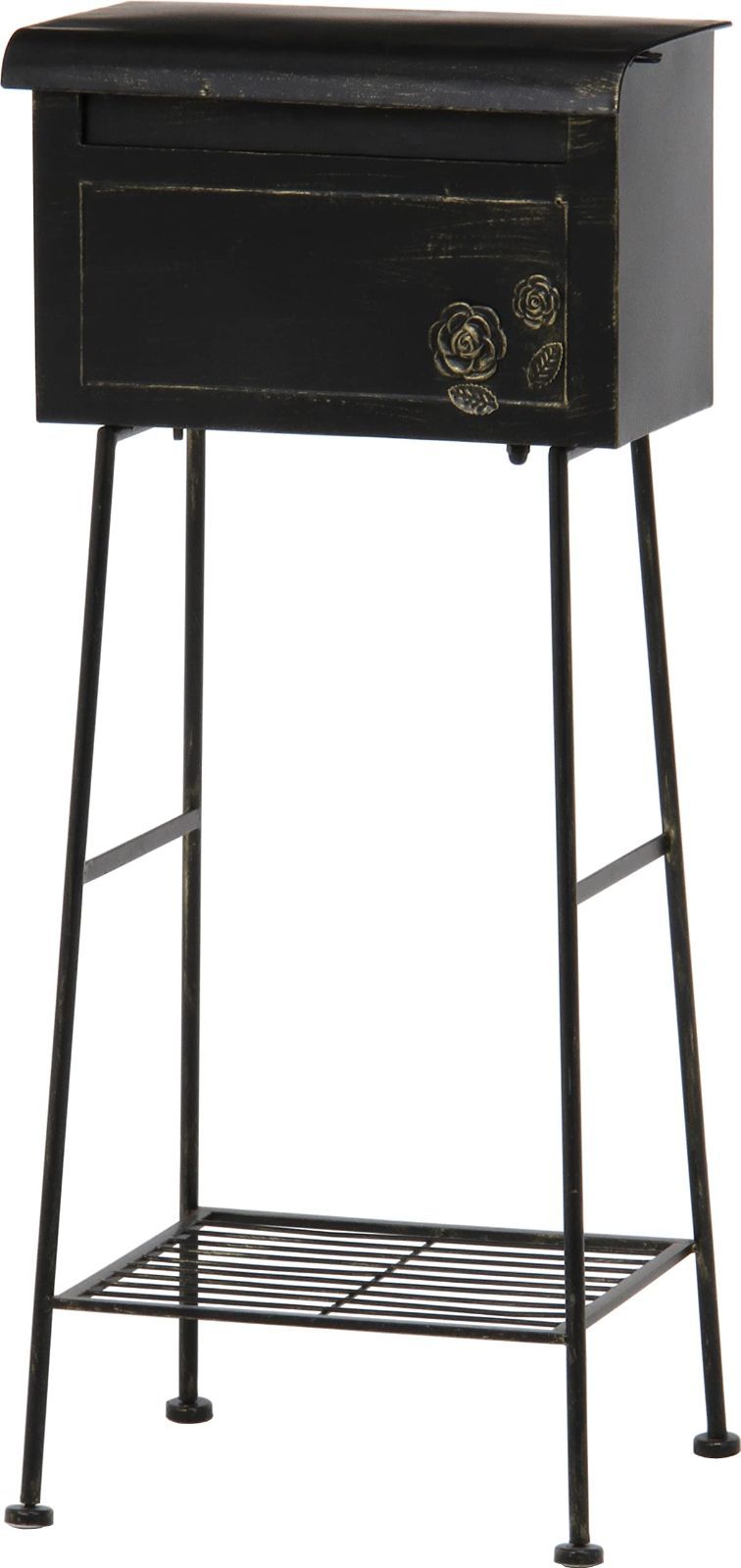 商品 不二貿易 郵便ポスト ローズ ブラック 横型 幅42.5×奥行34.5×高さ99cm 35500