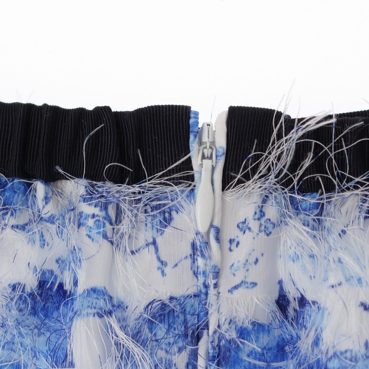 ドゥロワー 24SS フラワープリント 花柄 ミモレ丈 フリンジ スカート ボトムス 6524-299-1790 ホワイト ブルー 36 GULLKHAN_COM