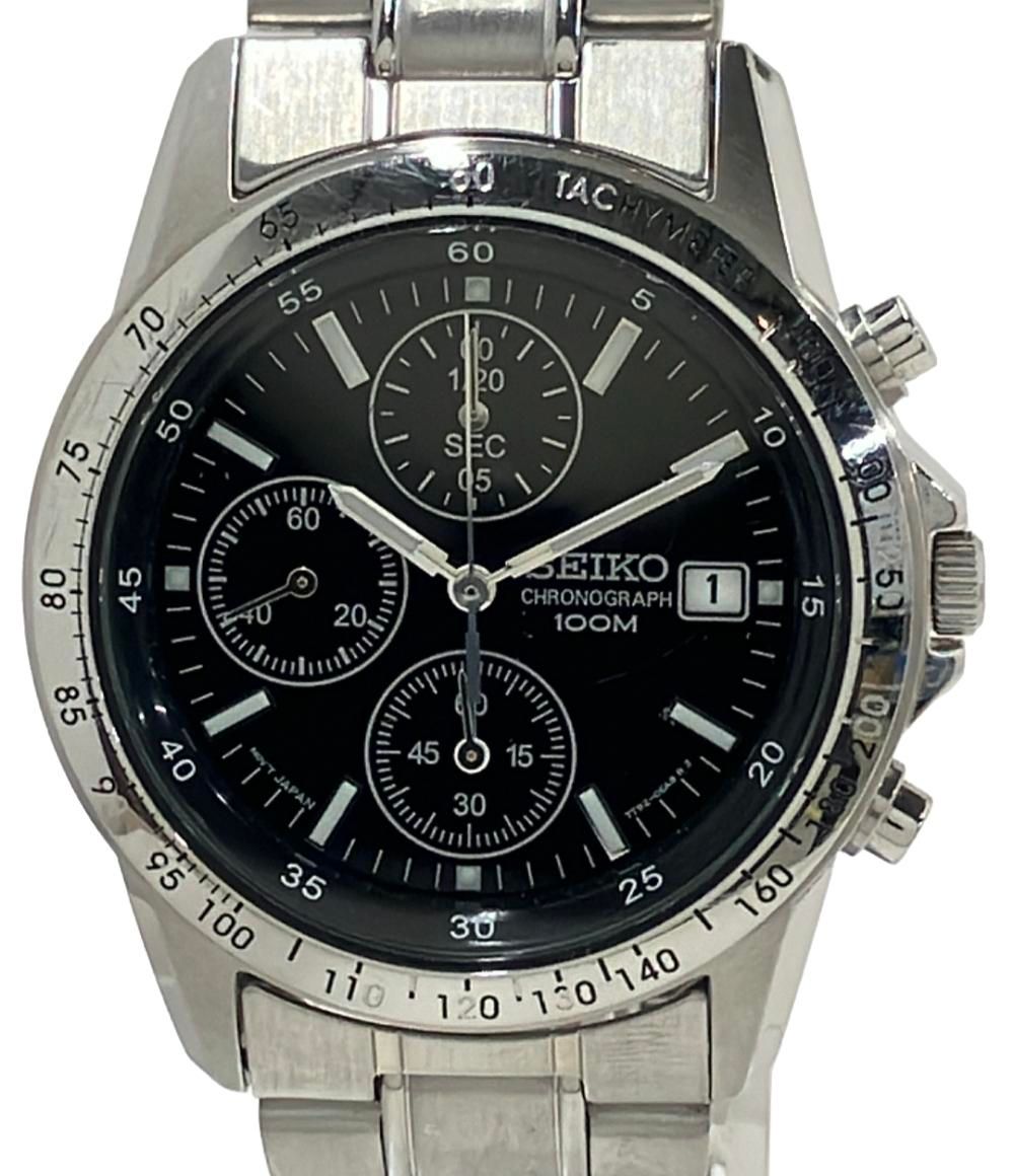 セイコー 腕時計 ブラッククロノグラフ 可動品7T92-0CF0 SEIKO