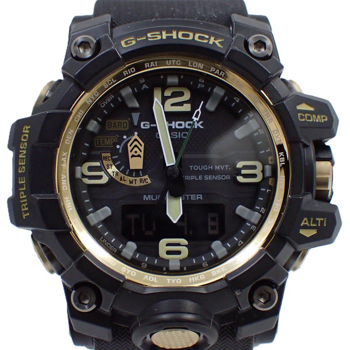 カシオ G-SHOCK マッドマスター ソーラー電波 トリプルセンサーVer.3 アナデジ 腕時計 ブラック×ゴールド GWG-1000GB-1AJF いおき質店