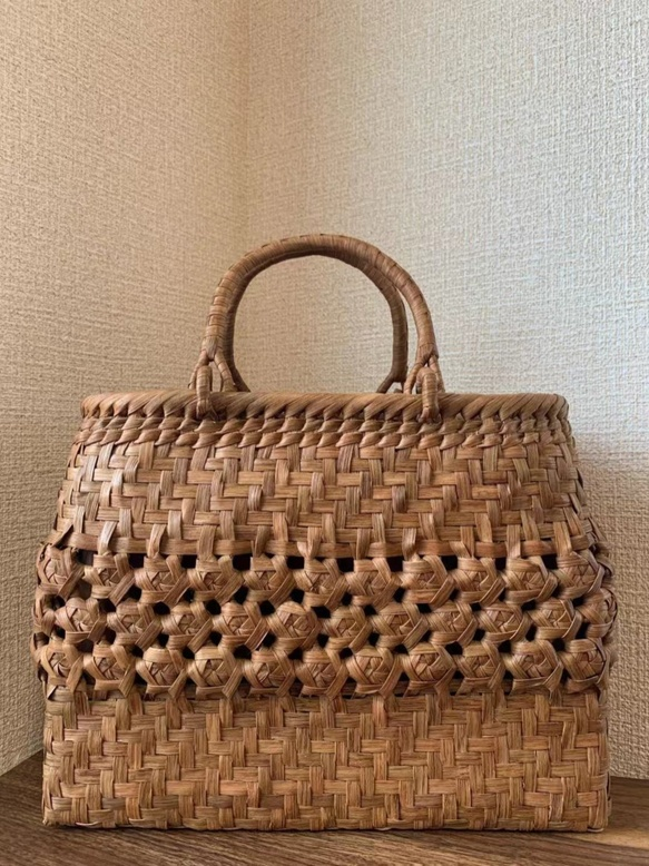 山葡萄かごバッグ 手作り 手提げ 籠バック 花編み 保存袋付き type：24