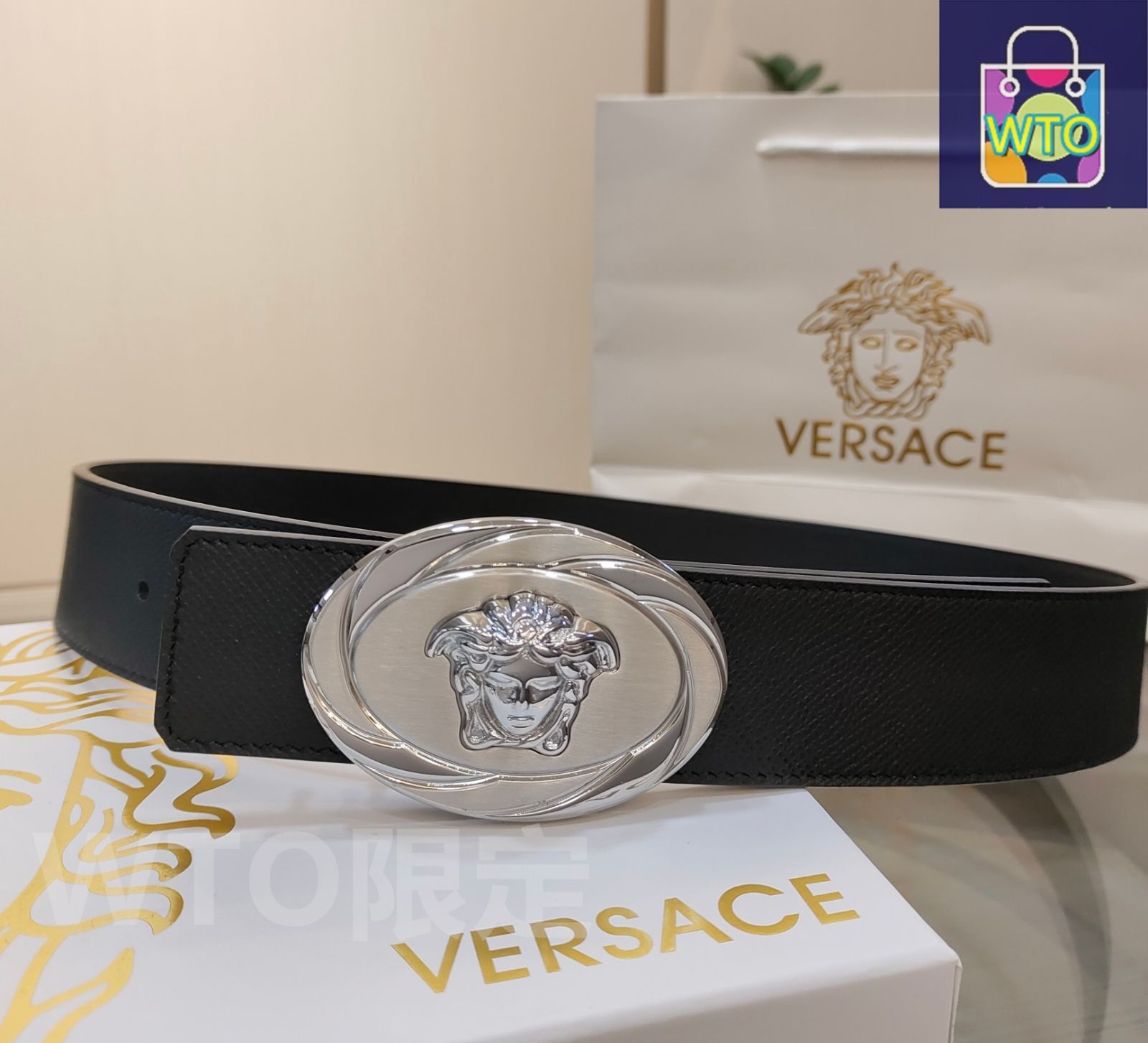 VERSACE ヴェルサーチ leather belt レザー ベルト レディー 90_1005786-