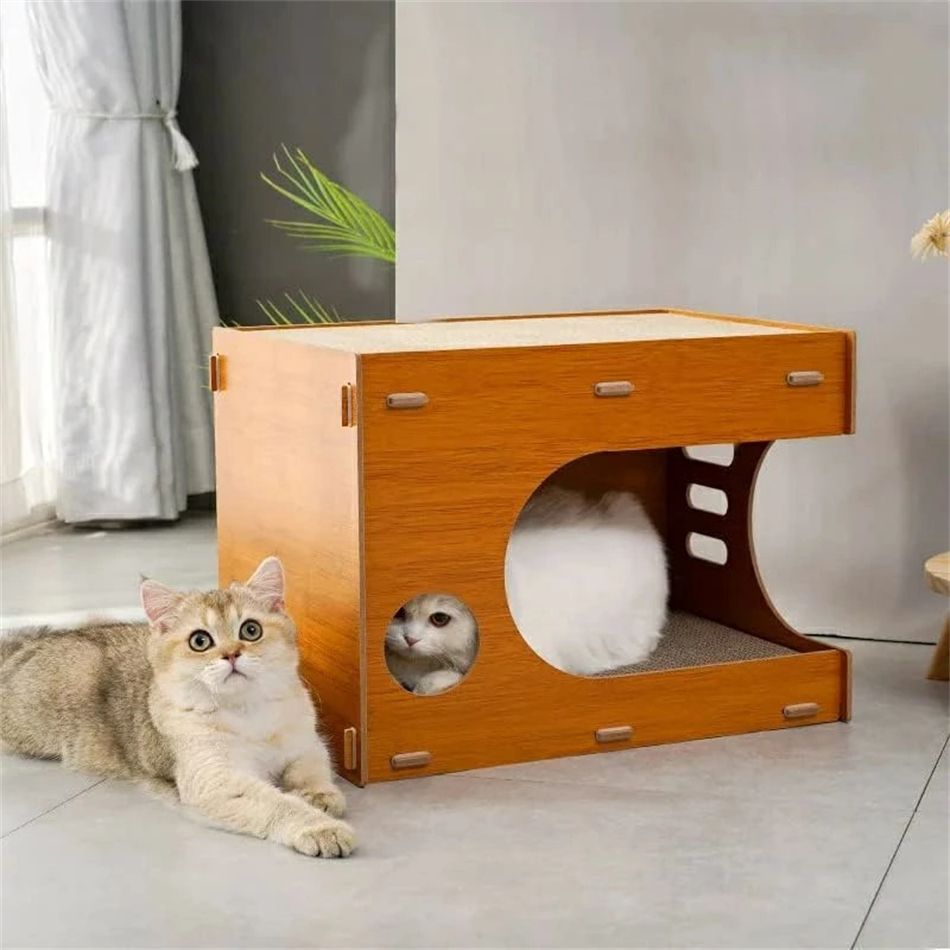 人気推薦◆キャットハウス 猫爪グラインダー 爪グラインダー 爪グラインダー 2枚重ね 猫爪グラインダー ダンボールハウス 兼用 木製猫爪ハウス 多頭飼い 猫グラインダーハウス 耐荷重10kg 猫ベッドルーム 高密度ダンボール 省スペース 簡易収納 ゴム固