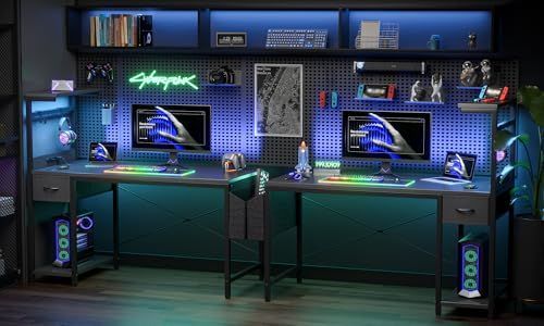 勉強 ゲーム 仕事 在宅勤務用 2つのフック付き サイドポケット 多機能デスク 引き出し付き 大型収納棚 パソコンデスク 電源コンセント付き - 100×50cm LEDゲーミングデスク TIQLAB USTAUSTRALIA_COM_AU