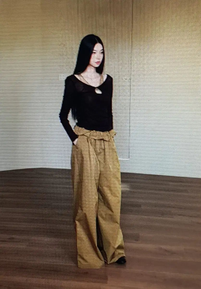 国際配送 ワイド パンツ ＆ シースルー メッシュ 長袖Tシャツ セット