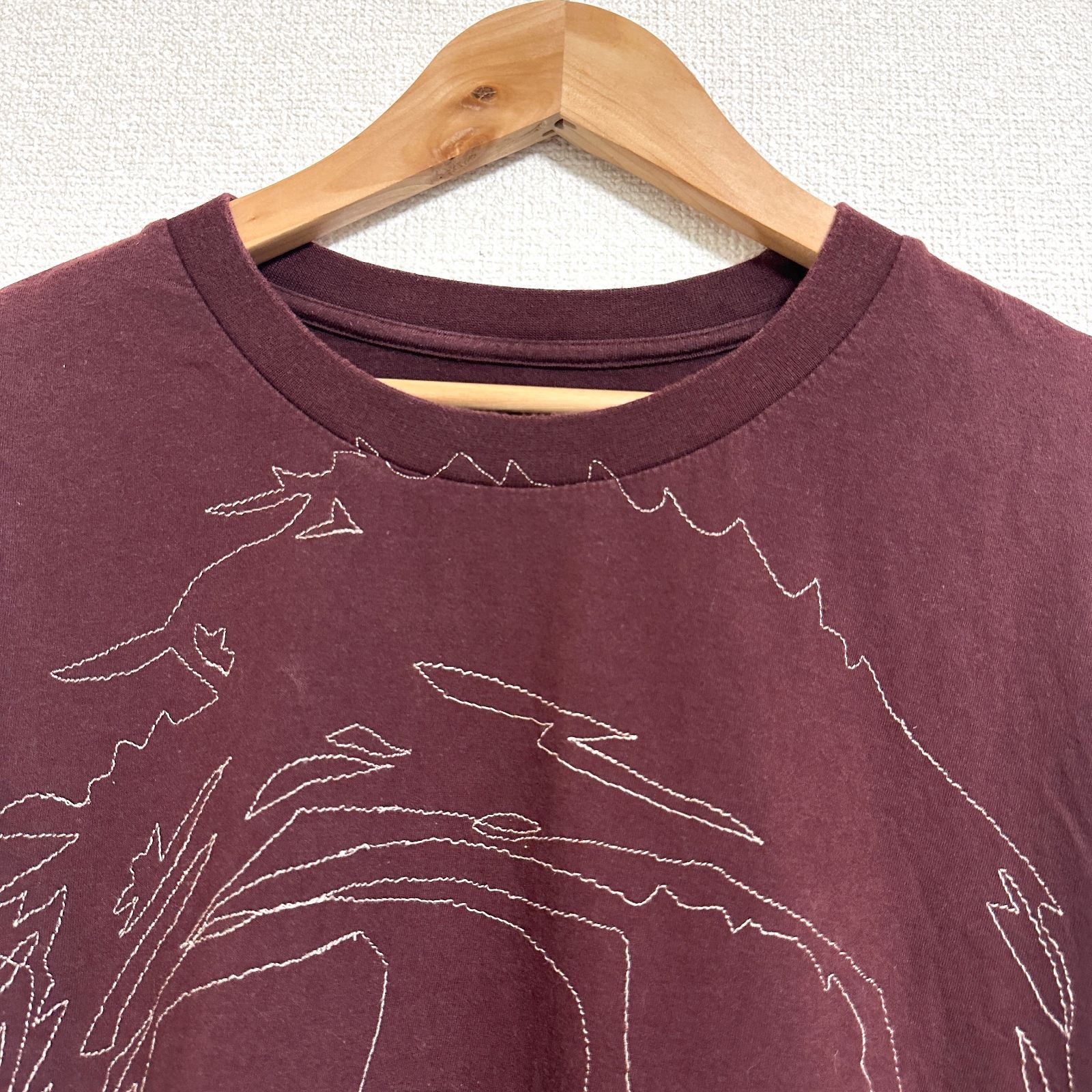 BLESS N°09 Stitched Starcut フェイス刺繍Tシャツ M ブラウン 