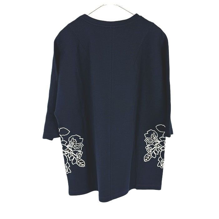 カルヴェン CARVEN カットソー 5分袖 レース くり抜き コットン チュニック ネイビー 紺