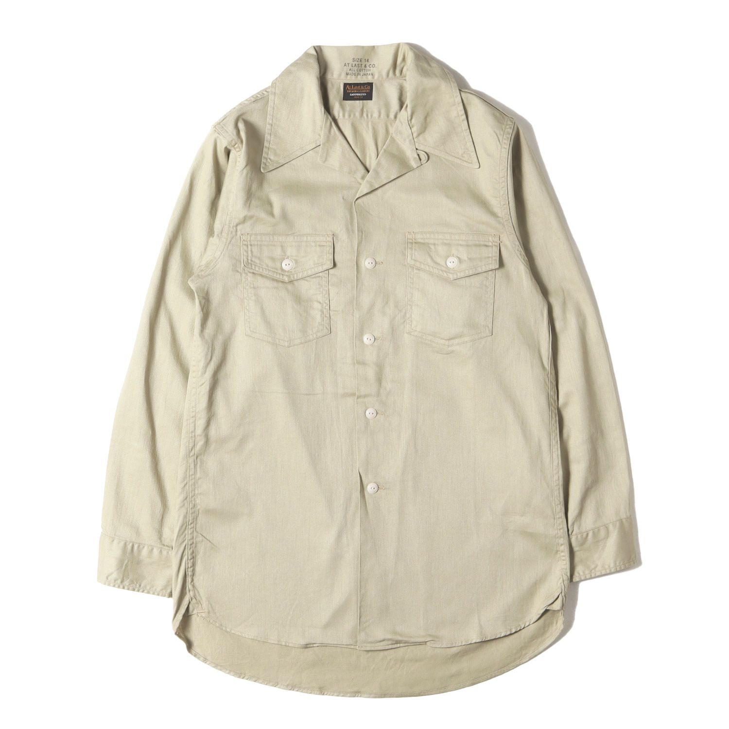 【美品】At LAST&CO アットラスト シャツ ベージュ サイズ:14 | コットンツイル オープンカラー シャツ | トップス カジュアルシャツ 長袖【メンズ】【】