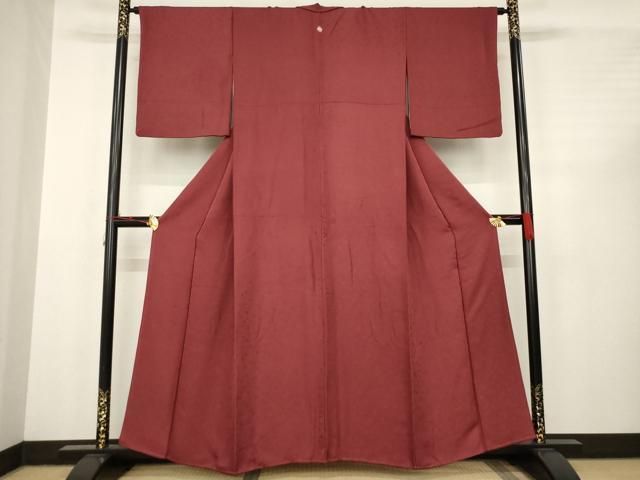 平和屋着物 上質な色無地 舞葉地紋 葡萄茶色 正絹 AABC3551ck