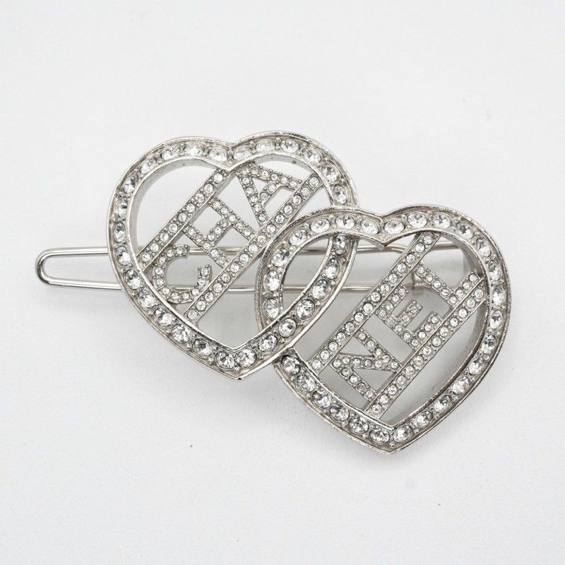 シャネル ロゴ ハート ラインストーン ヘアクリップ ヘアアクセサリー シルバー シャネル CHANEL ヘアアクセサリー シルバー ロゴ ハート ライン