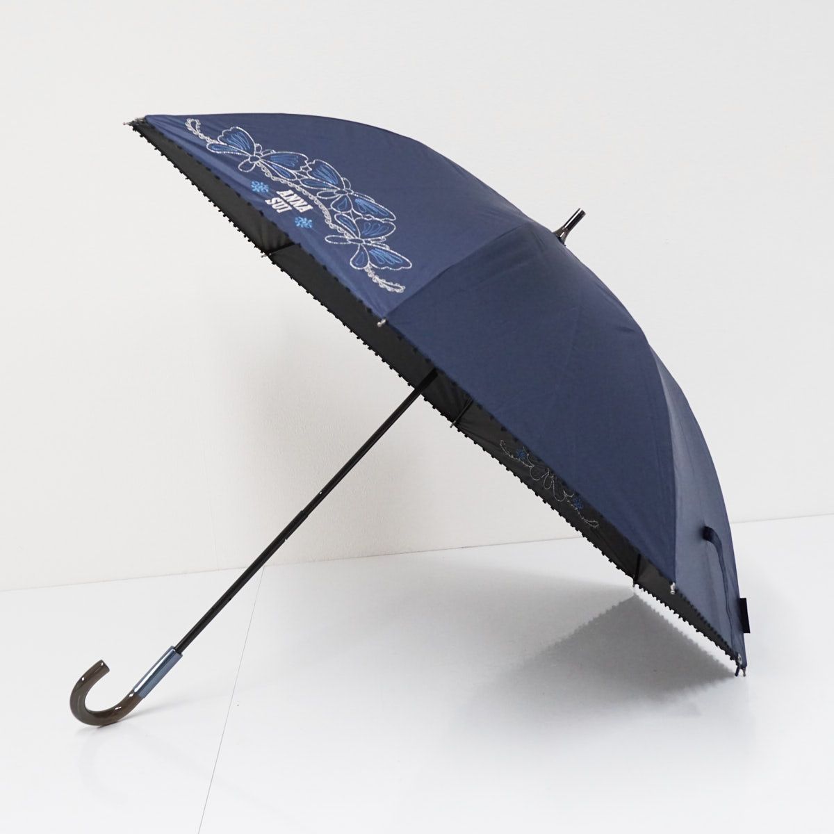 日傘 ANNA SUI アナスイ USED美品 ネイビー 蝶 刺繍 晴雨兼用