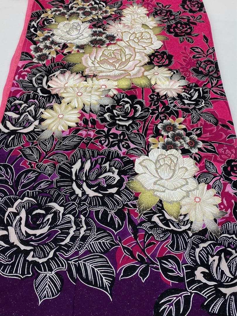 振袖 仮絵羽 舞台衣装 銀通し 金彩 グリッター箔 正絹 未仕立て品 八掛