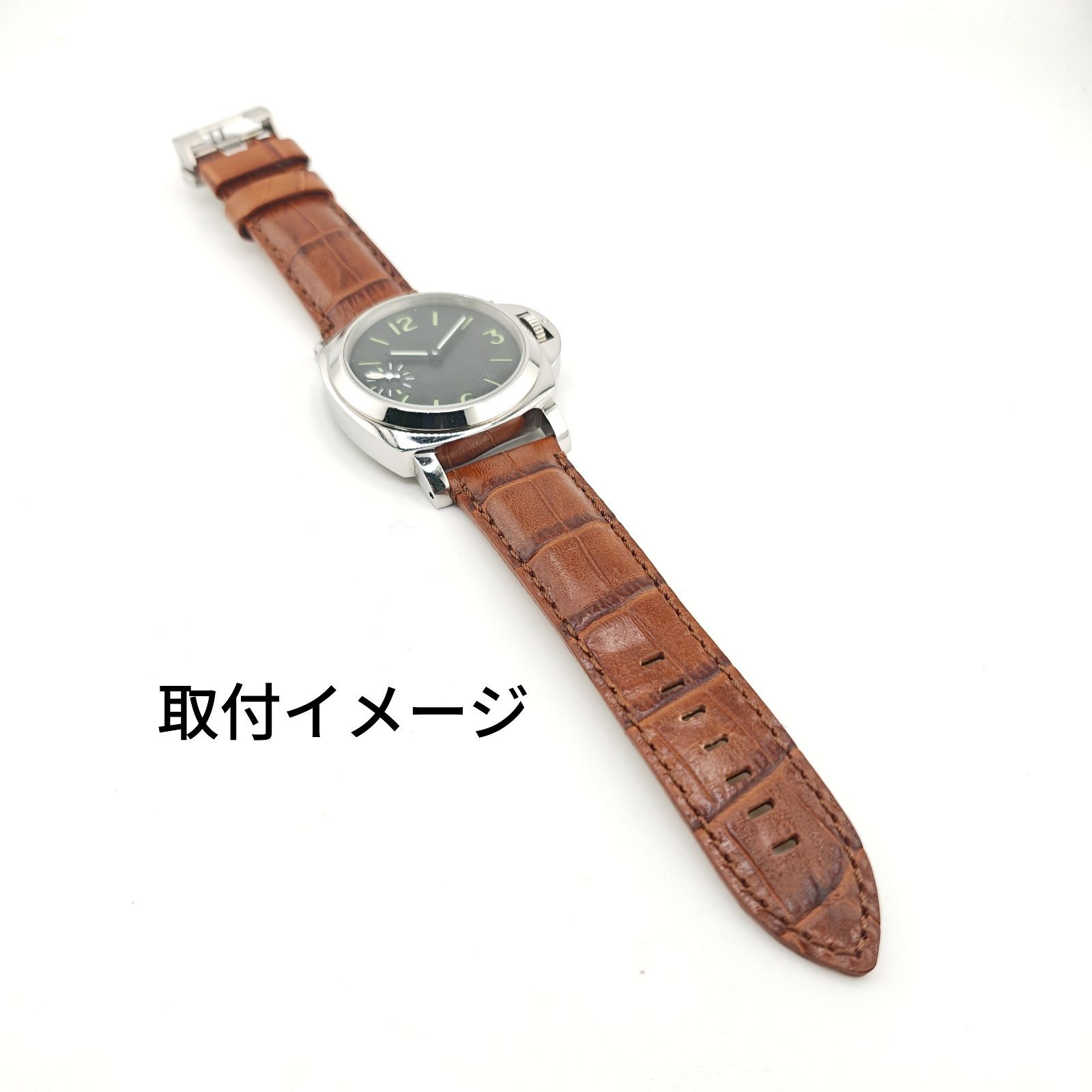 24mm 腕時計 イタリアン カーフレザー 革ベルト ブラウン Dバックル付