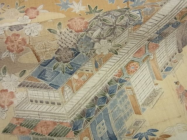 平和屋本店■極上　染織の名門　しょうざん　生紬　訪問着　単衣　人物風景文　逸品3s4949 平和屋本店□極上 染織の名門 しょうざん 生紬 訪問着 単衣 人物風景文