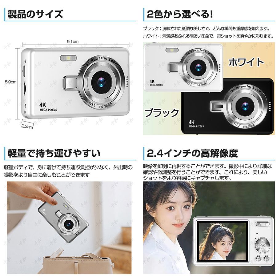 デジタルカメラ 5K WiFi機能 デジカメ 日本製チップ 64GB