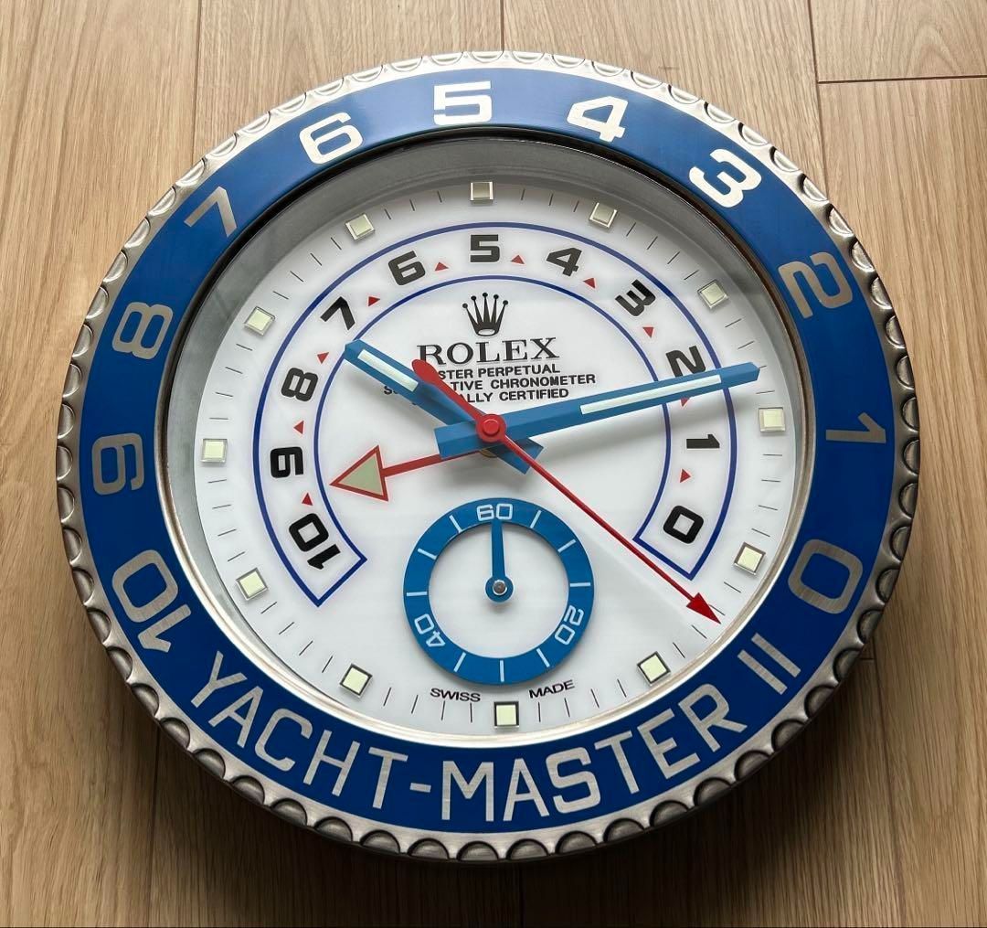 海外販促用ROLEX 掛け時計 ヨットマスター� シルバー|ブルーベゼル-MM輸入