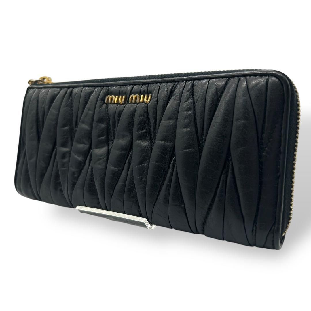 良品 1114 ミュウミュウ 長財布 マテラッセ L字ファスナー ブラック  