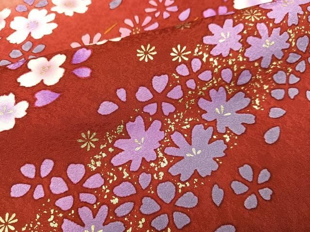 正絹　高級　長襦袢　無双袖仕立　舞花間道　菱地　暈し染め　衣紋抜き　トールさんも 平和屋着物○長襦袢 無双仕立て 舞桜文 やまと誂製 正絹 逸品