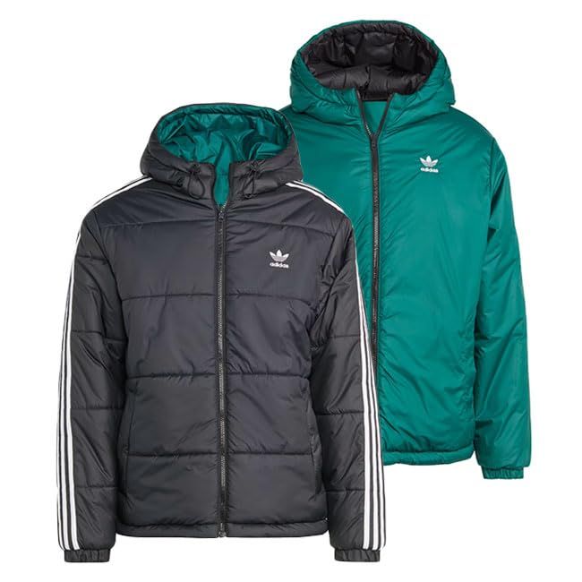 adidas アディダスオリジナルス アディ トレフォイルロゴ リバーシブル フーデッド ダウンジャケット HZ0690 黒 中綿 メンズ L-Black-Green HZ0690