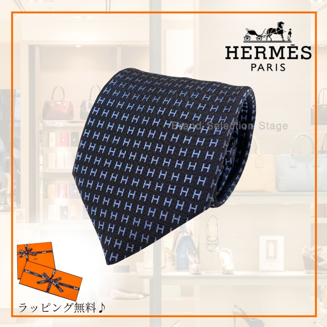 エルメス HERMES ネクタイ H織りタイ バイ ファソネH 8ｃｍ ブルータラサ シルク100％ CRAVATE FACONNEE BICO THALASSA | BLEU H038188T 01
