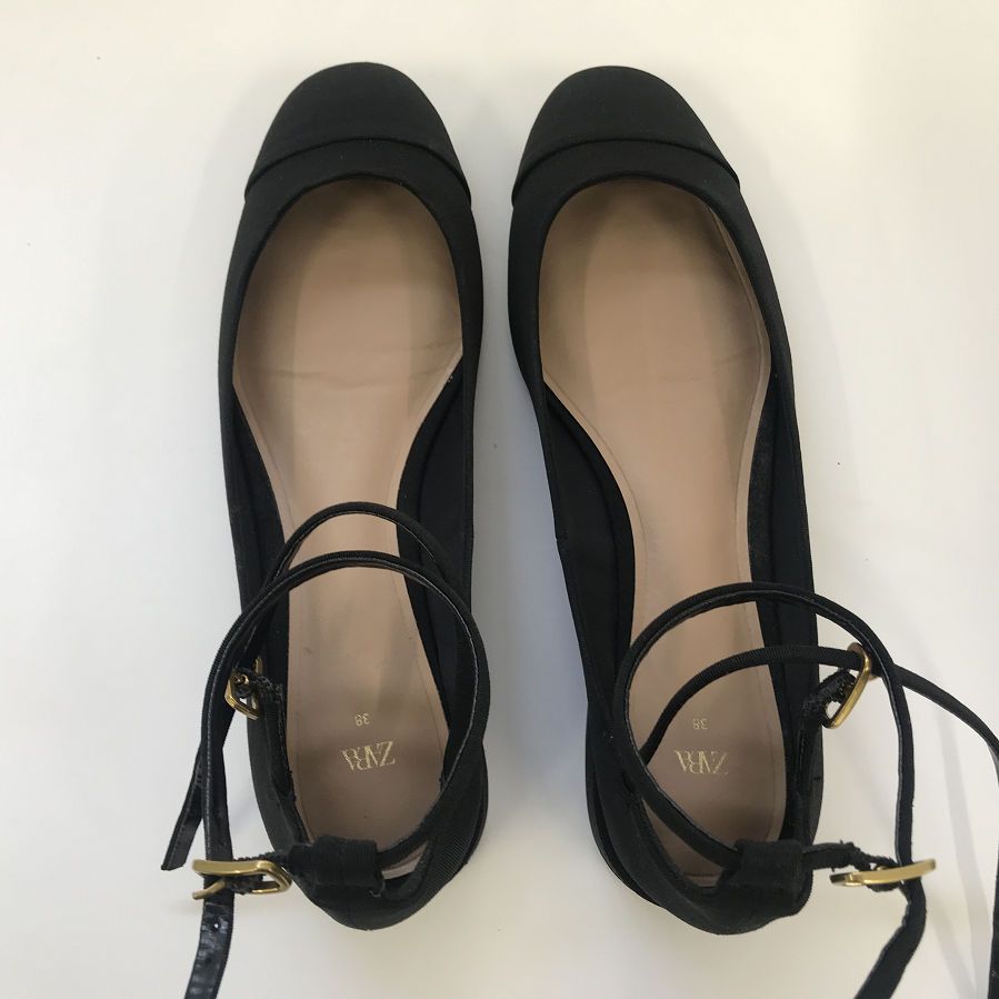 美品 】 ZARA ザラ ストラップ バレエ シューズ ブラック 38
