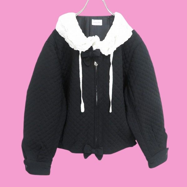 wu ワンダフルワールド KANEKO ISAO カネコイサオ ブルゾン 黒 白 キルティング フリル リボン 972565 k01