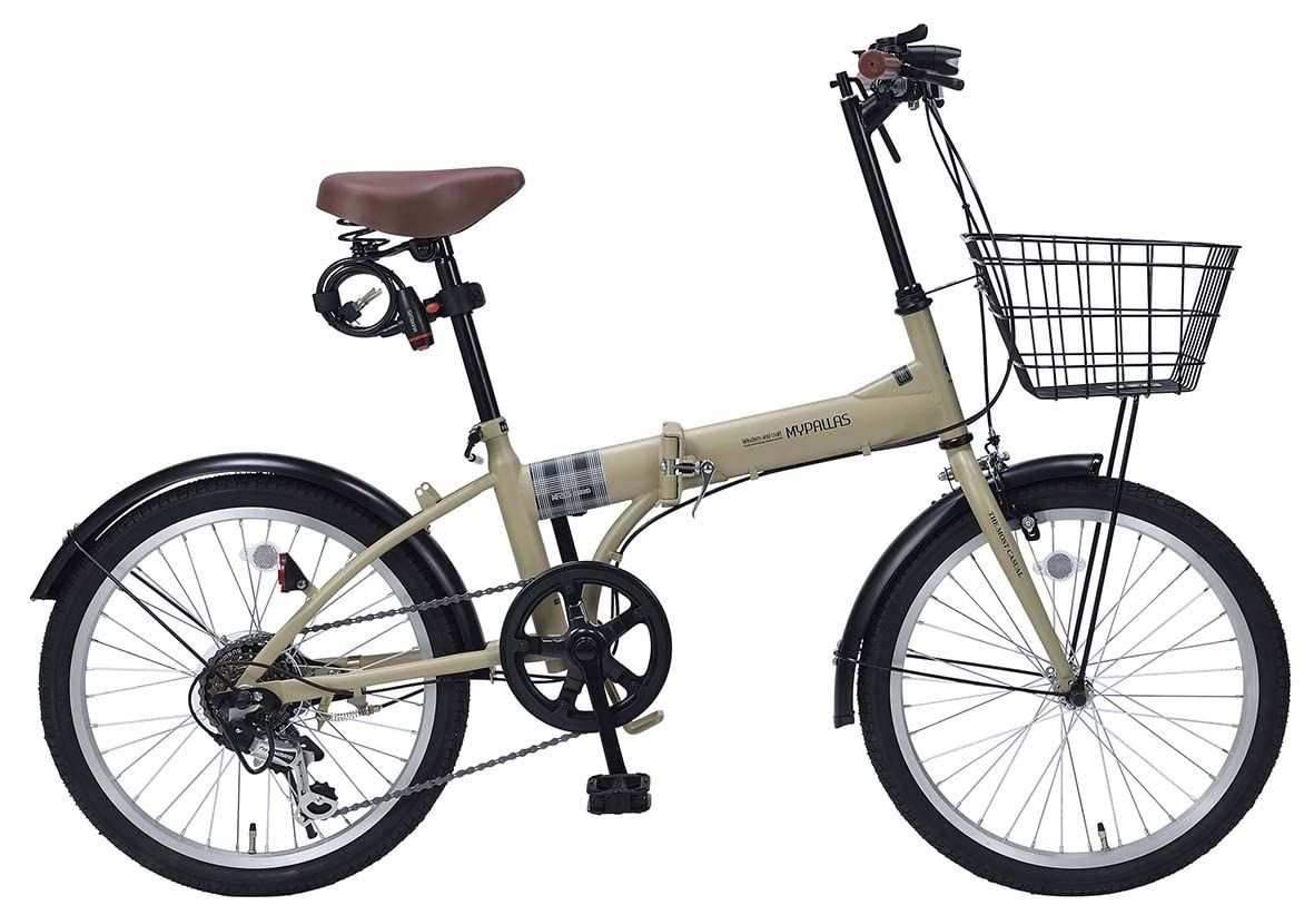MYPALLAS マイパラス 折畳自転車20インチ バスケット|LEDライト|ワイヤーロック付 オールインワン シマノ製サムシフト6段ギア 街乗り 通勤通学 男女兼用 お洒落なマット調フレーム 3色 MF205 SERENO