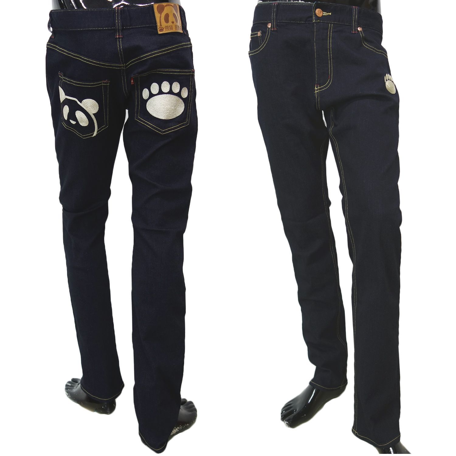 送料無料 パンディエスタ ジーンズ 595650 ワンウォッシュ スリム ストレート パンダ PANDIESTA JAPAN 熊猫 デニム ボトムス ズボン Gパン ジーパン 刺繍 メンズ 新品 MCF