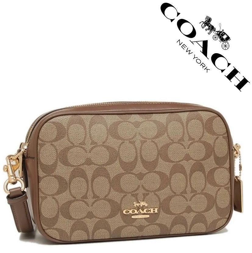 【セール中】COACH コーチバッグ F68168 ライトブラウン シグネチャー ダブルジップ ショルダーバッグ レディースバッグ クロスボディー アウトレット品 新品未使用