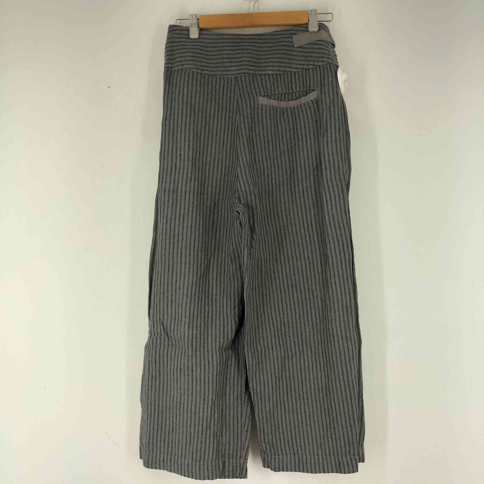 パドカレ pas de calais 巻きデザインストライプリネンパンツ