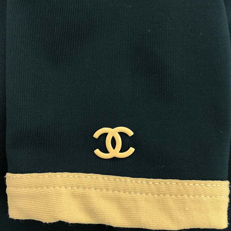 CHANEL - CHANEL / シャネル | パイピング ライン ジップ ロングカーディガン | 38 | グリーン/ベージュ | レディース CHANEL / シャネル | パイピング ライン ジップ ロング