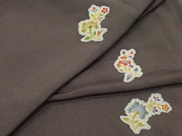 平和屋着物●上質な小紋 更紗草花文 金彩 鬼しぼ縮緬 正絹 CAAZ1126vf