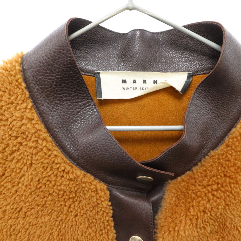 MARNI (マルニ) 12AW シアリング ラムレザー ノーカラー コート  