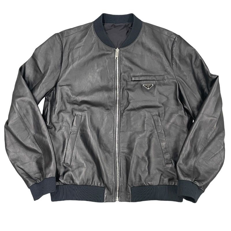 PRADA 2008 キルティングレザージャケット ブルー ブルー ナッパレザージャケット | PRADA