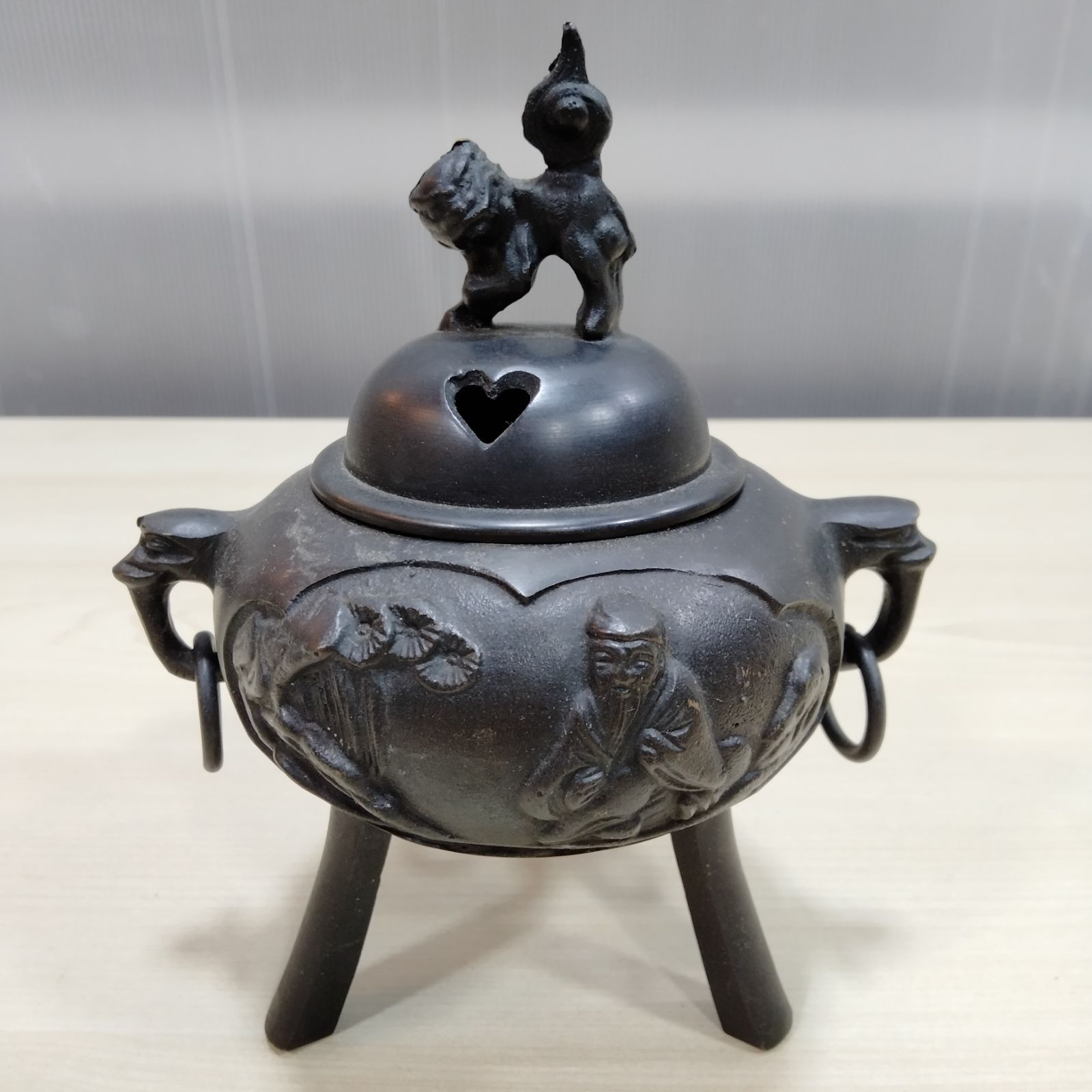 香炉 獅子香炉 獅子蓋付き 三足香炉 お香 置物 インテリア