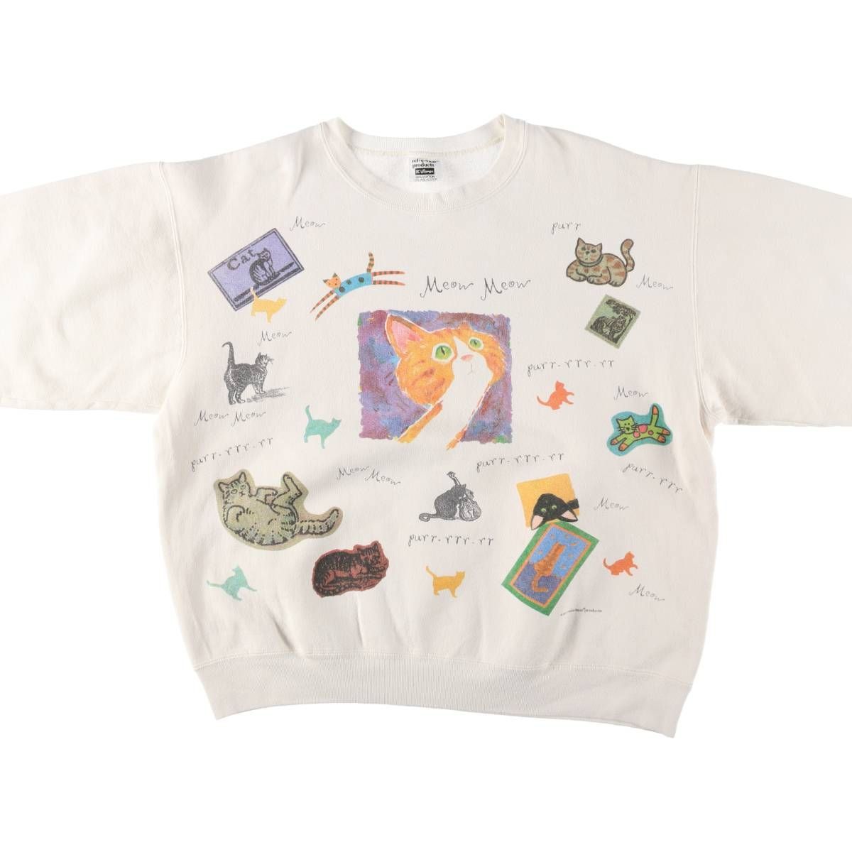 90's rel e vant 猫 ネコ アニマル 総柄 スウェット USA製 古着 90年代 rel-e-vant products ネコ柄 アニマル スウェット