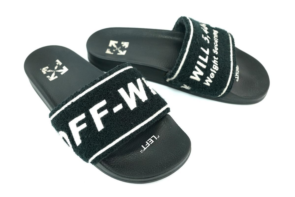 OFF-WHITE TOWEL EMBROIDERY SLIDER オフホワイト メンズ タオル 刺繍 プール スライダー スライド サンダル ブラック サイズ EU42 (約26.5～27.0cm) OMIS21-1046