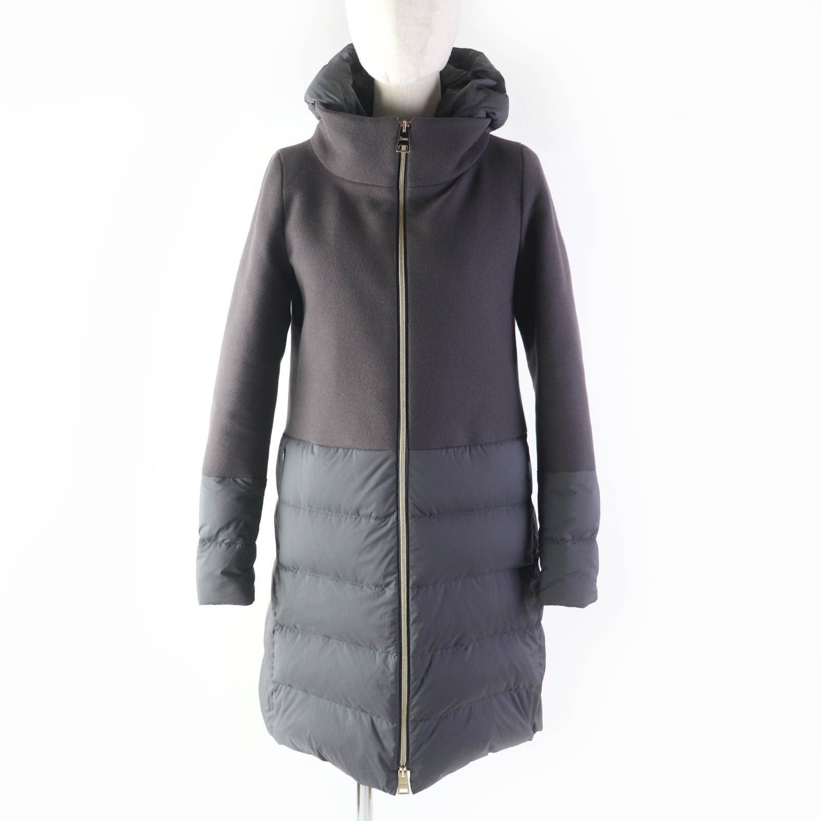 美品★Herno ヘルノ PI0848D フード付 ZIP UP ウール切替 ダウンコート グレー 40 保存袋付き イタリア製 正規品 ...