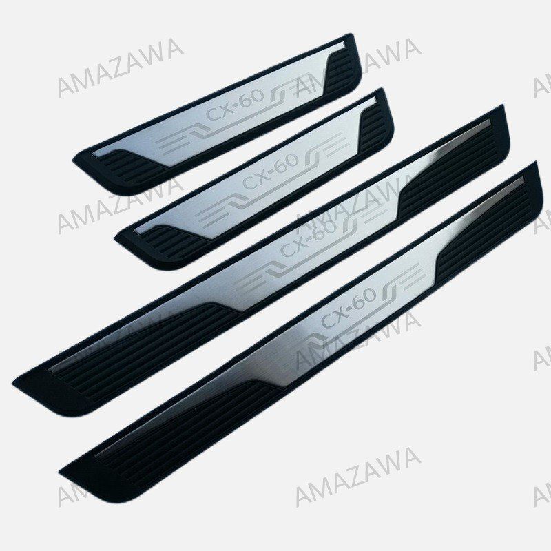 4枚新型炭素繊維ドア スカッフプレート ステップガード カバー ステッカー+ブルー高輝度反射テープ スクレーパー付き Nissan ルークス ROOX サイドステップガード 新型ルークス 専用 車用サイド