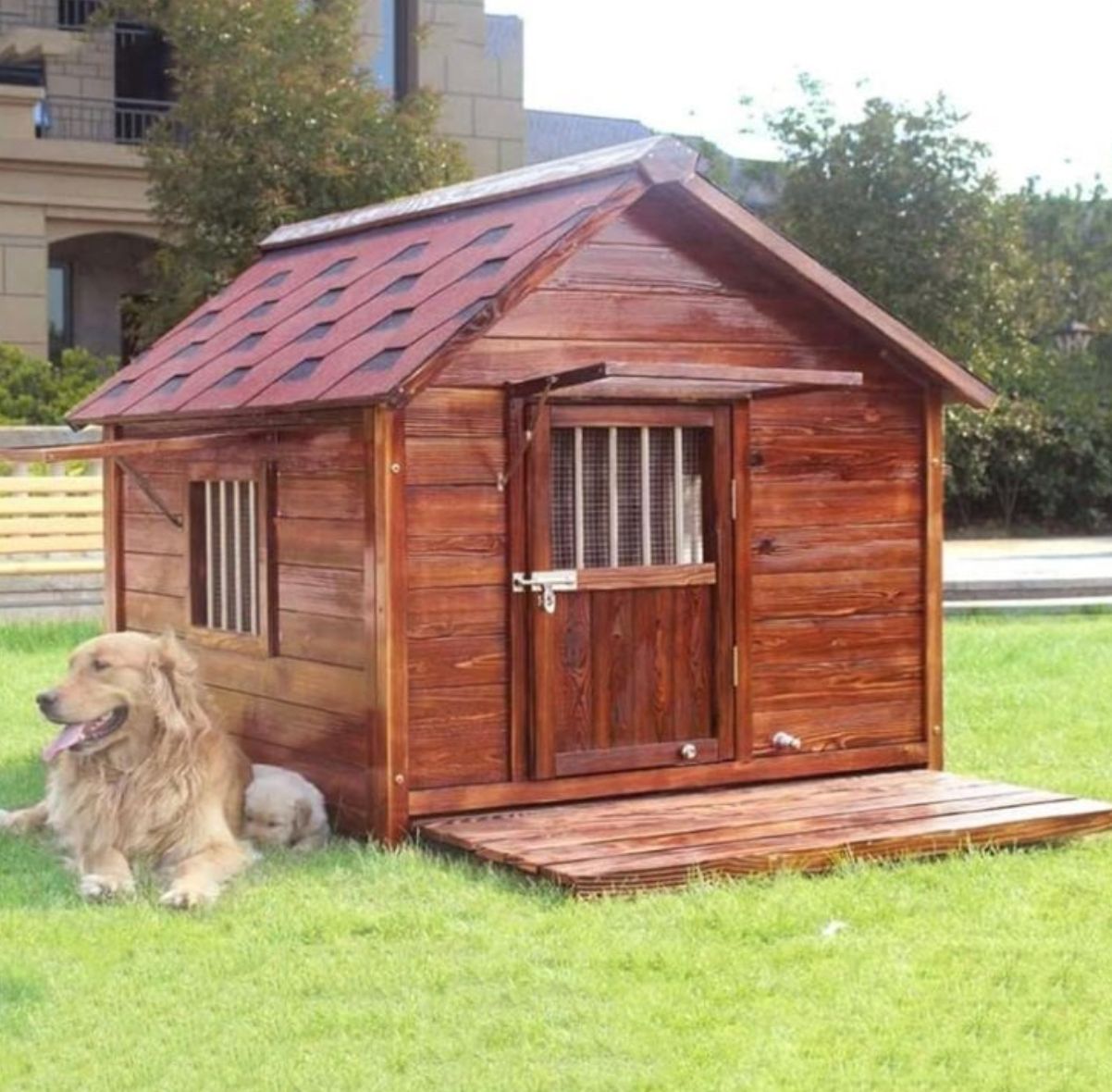 犬小屋 屋外用 大型犬 木製 犬舎 中型犬 超大型犬 屋根 ドア付き 大型屋外犬小屋 犬用ハウス 通気性 暖かい 全天候型 日焼け対策 防風 雨除け 耐炭酸化と腐敗 安定性と耐久性 組立簡単 水洗い 家庭|テラス|裏庭|室内|屋外 XXL
