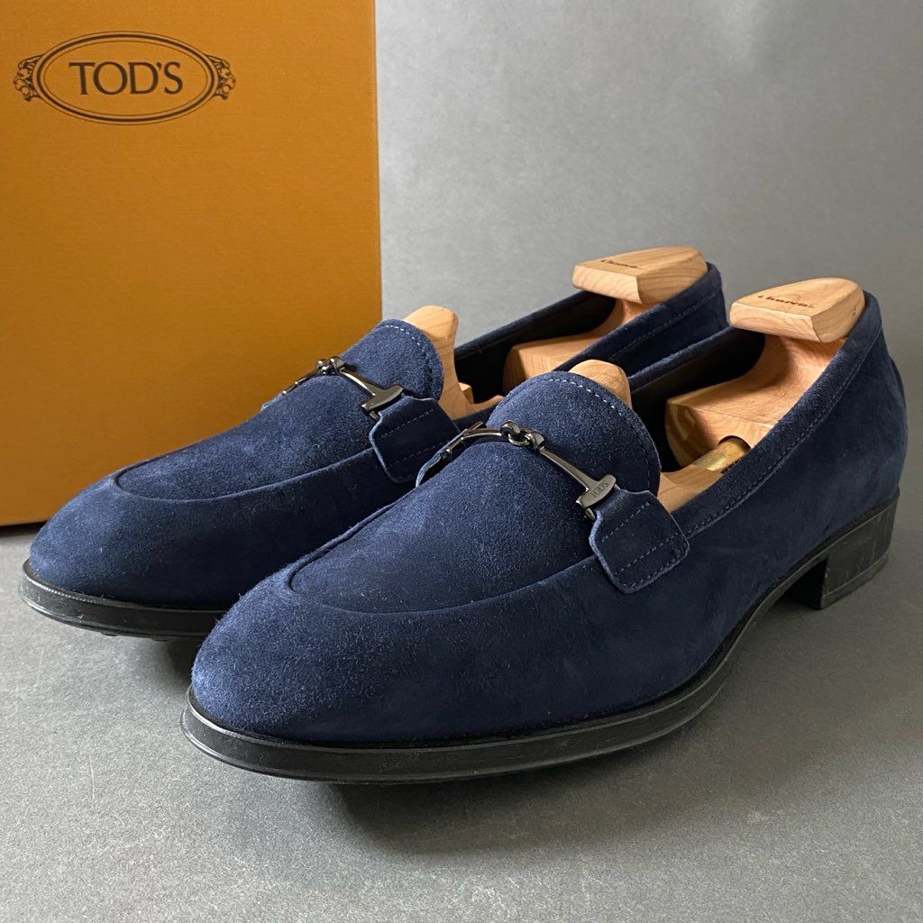 3g17 TOD'S トッズ バックルデザイン ビットローファー モカシン サイズ39A ネイビー スウェードレザー レディース