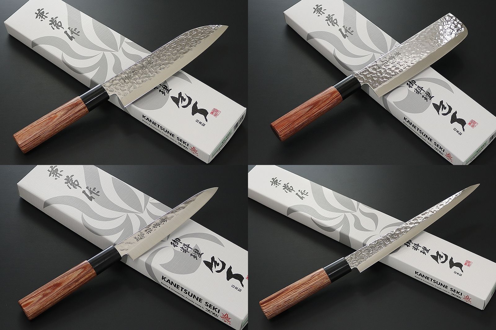 包丁 日本製 KC-952 三徳 165mm KC-953 薄刃型 165mm KC-954 ペティナイフ 120mm KC-955 筋引 210mmセット 兼常作 ステン1K6 槌目磨き