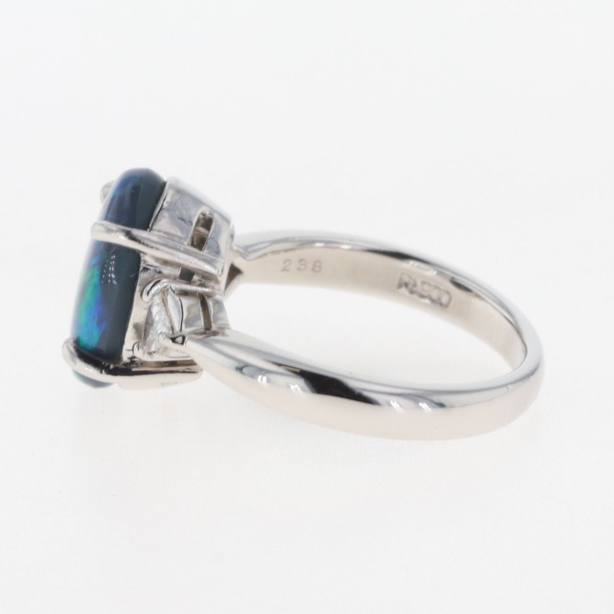 ブラックオパール デザインリング プラチナ メレダイヤ 指輪 リング 